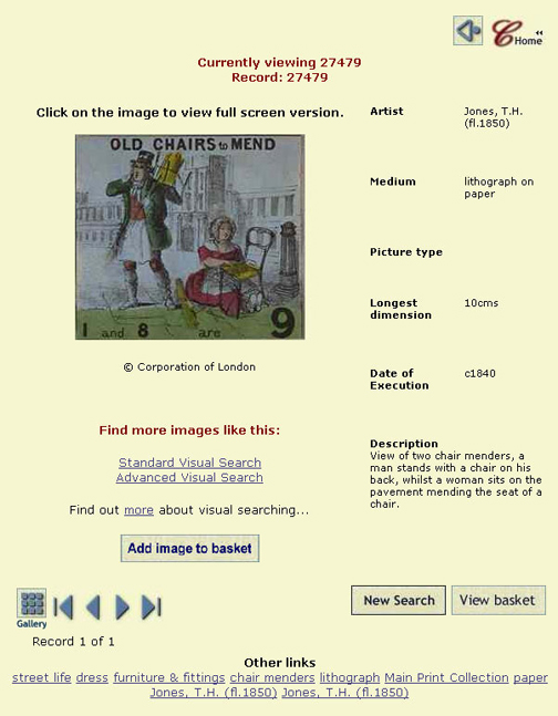 Figure 2. A Standard Visual Search or an Advanced Visual Search may be conducted once a specific image has been selected from a Collage traditional search.