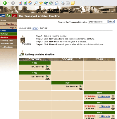 Screen Shot: Railway archive timeline